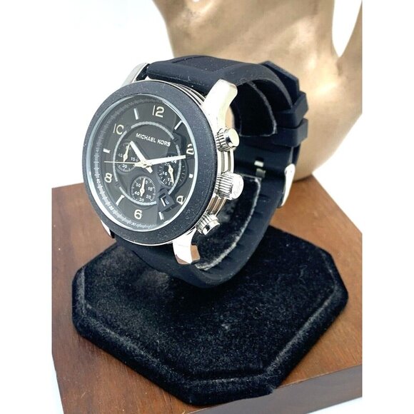 Michael Kors Men's Watch MK8107 Quartz Chronograph Black Dial Rubber Band 45mm - Picture 2 of 14